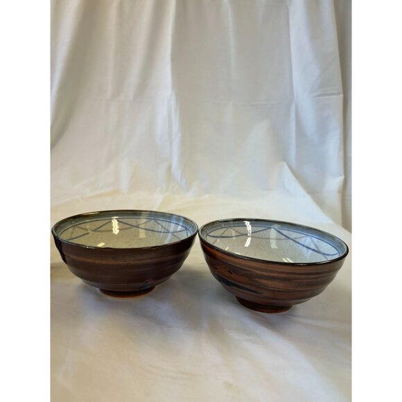 Handcrafted Ceramic Japanese Tea Bowls With Geometric Pattern & Glossy Finish - - Picture 1 of 2